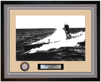USS Medregal SS-480 Framed Navy Ship Photo Grey
