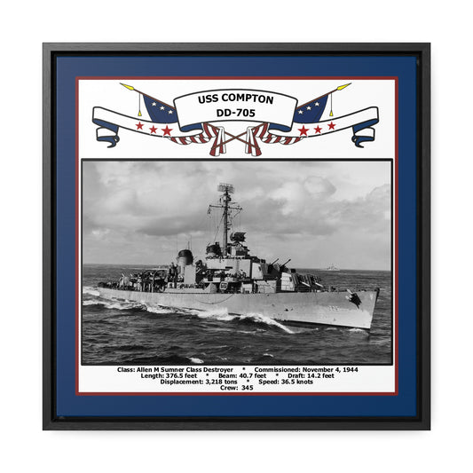 USS Compton DD-705 Navy Floating Frame Photo Front View