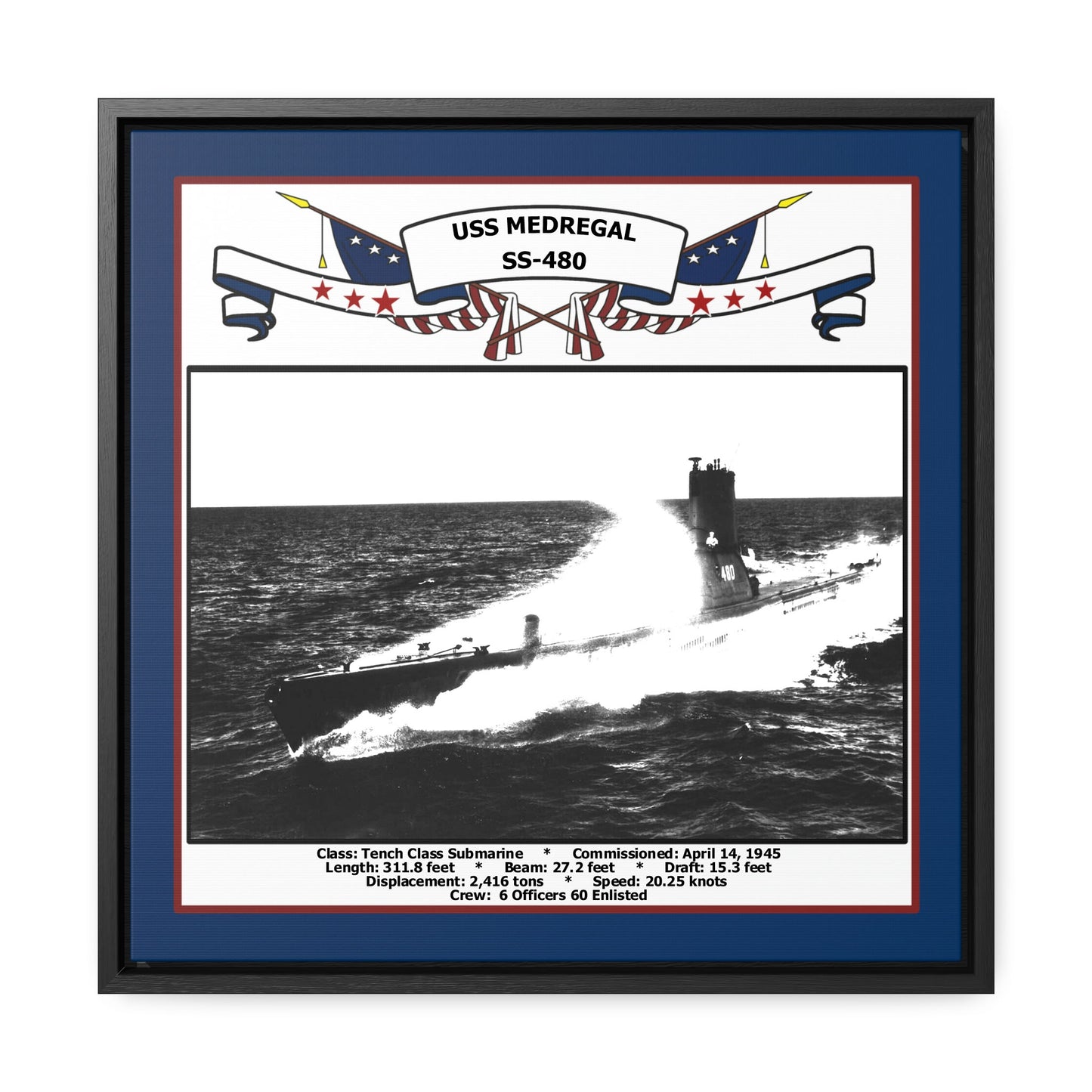 USS Medregal SS-480 Navy Floating Frame Photo Front View