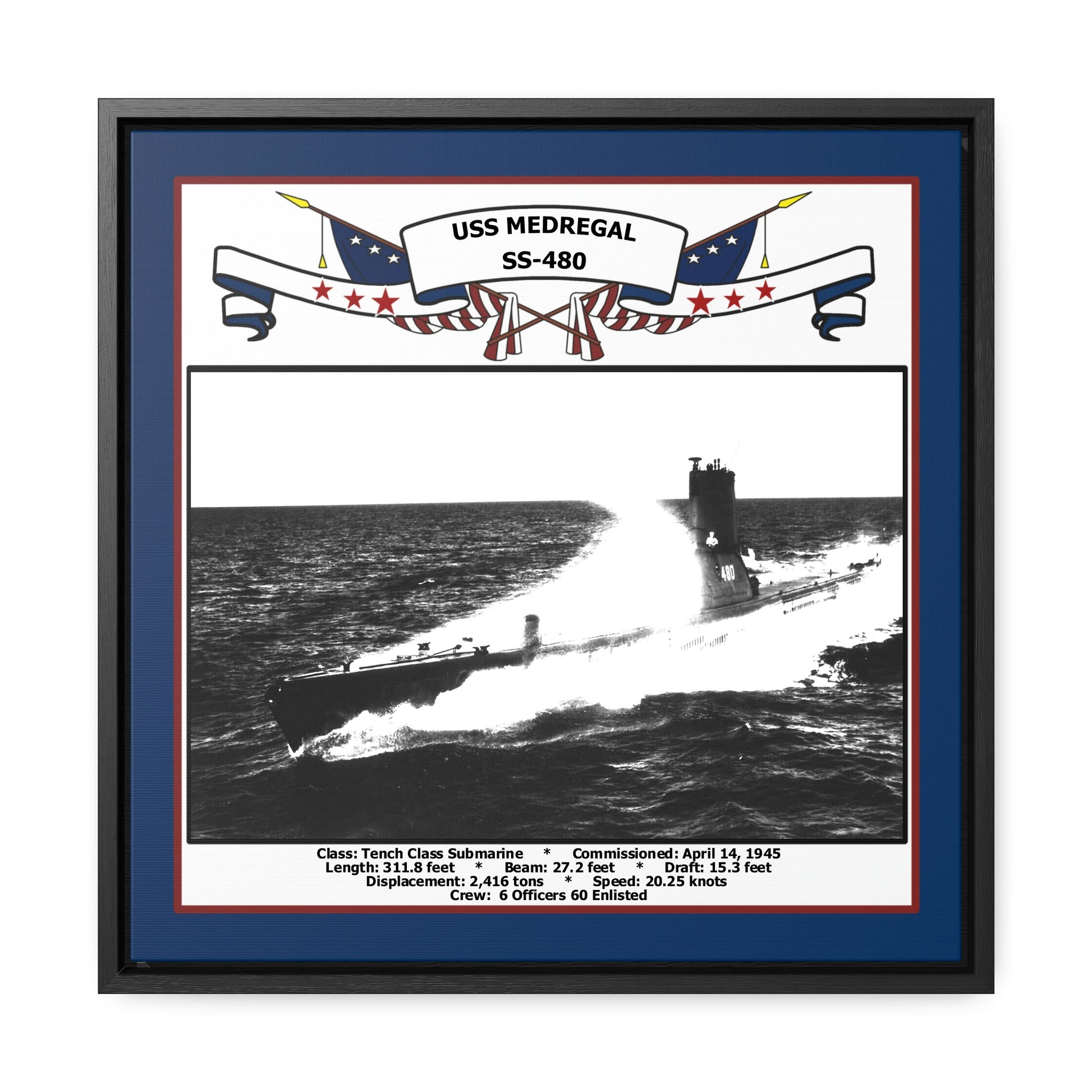 USS Medregal SS-480 Navy Floating Frame Photo Front View