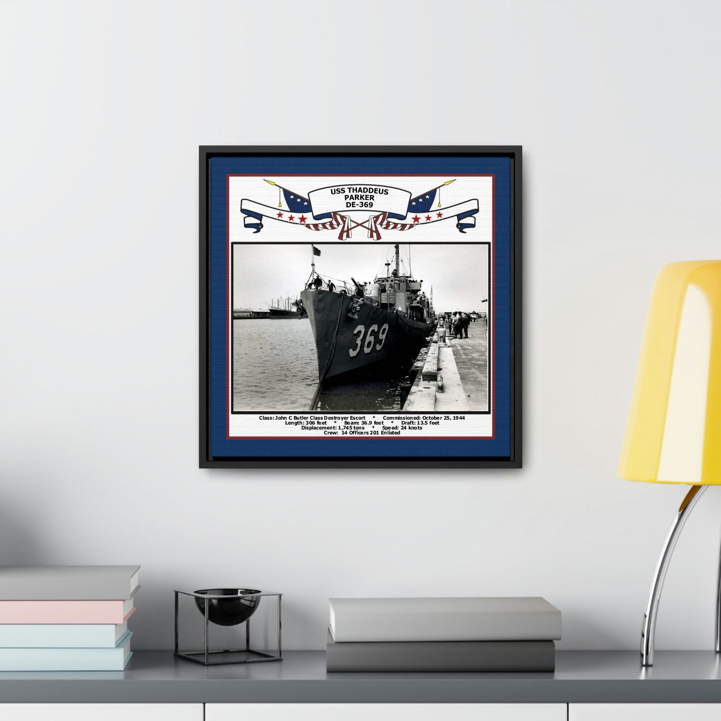 USS Thaddeus Parker DE-369 Navy Floating Frame Photo Desk View