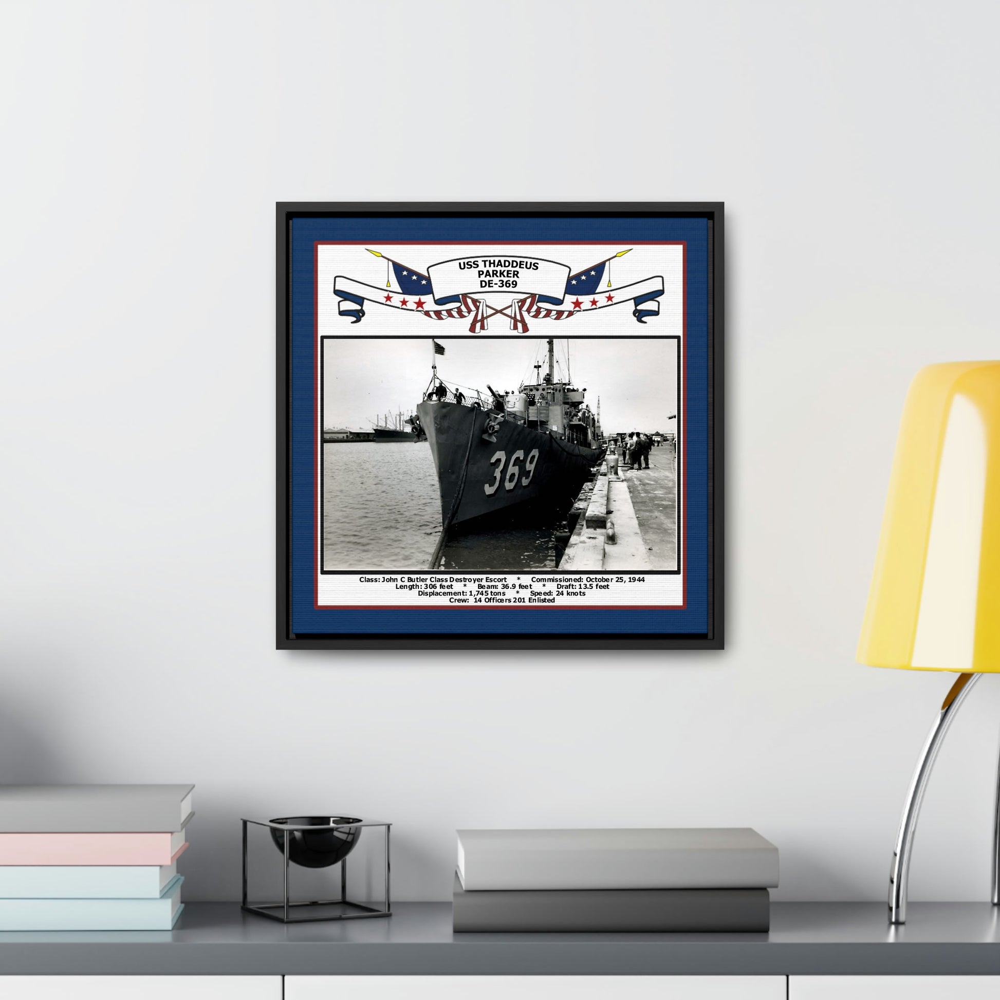 USS Thaddeus Parker DE-369 Navy Floating Frame Photo Desk View