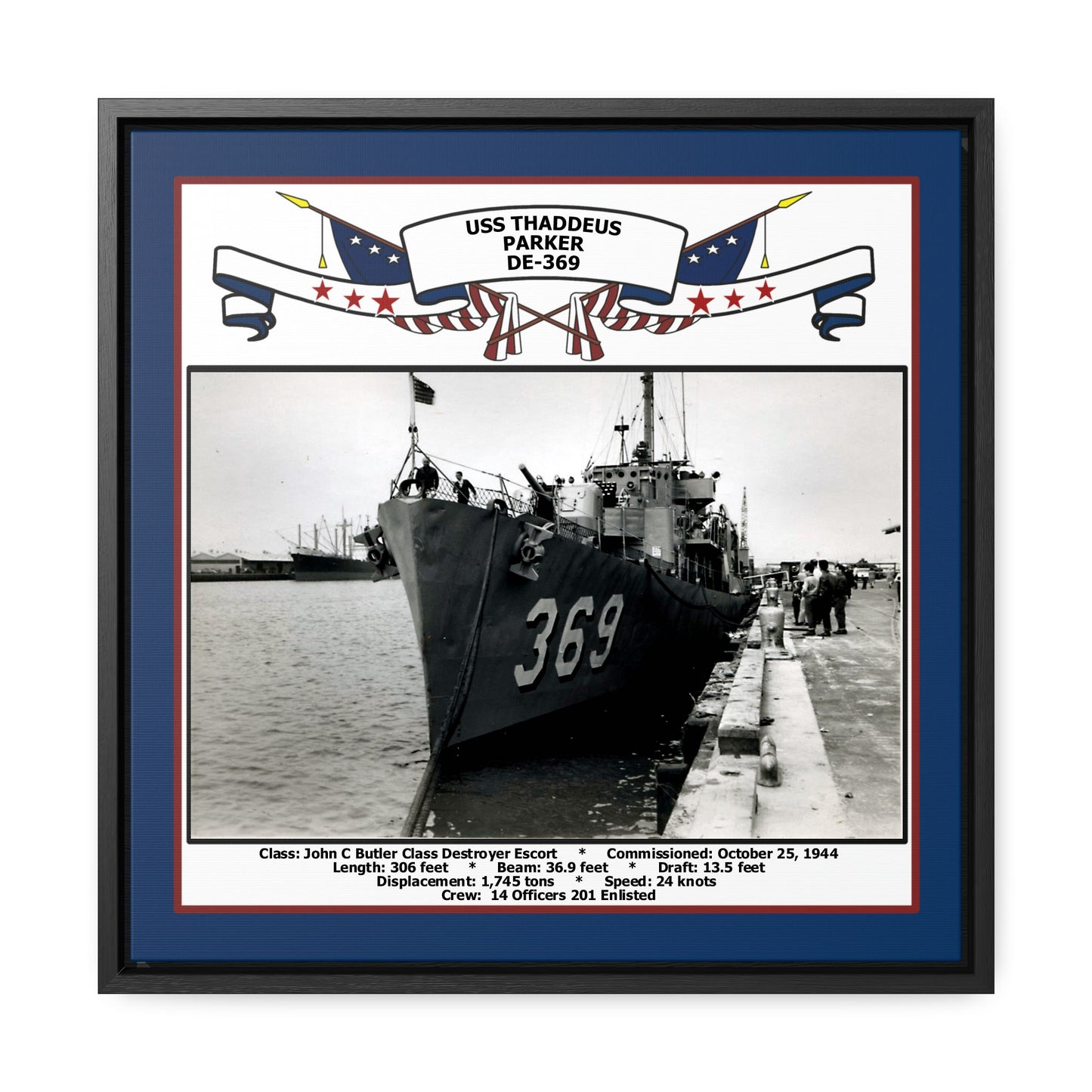 USS Thaddeus Parker DE-369 Navy Floating Frame Photo Front View