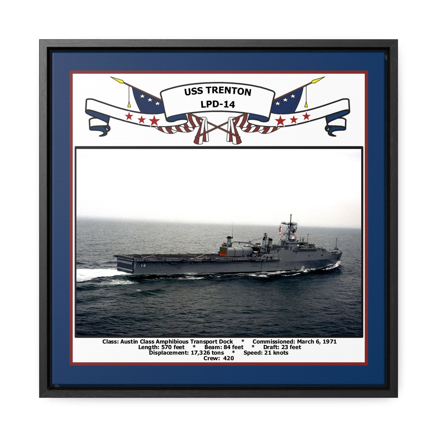 USS Trenton LPD-14 Navy Floating Frame Photo Front View
