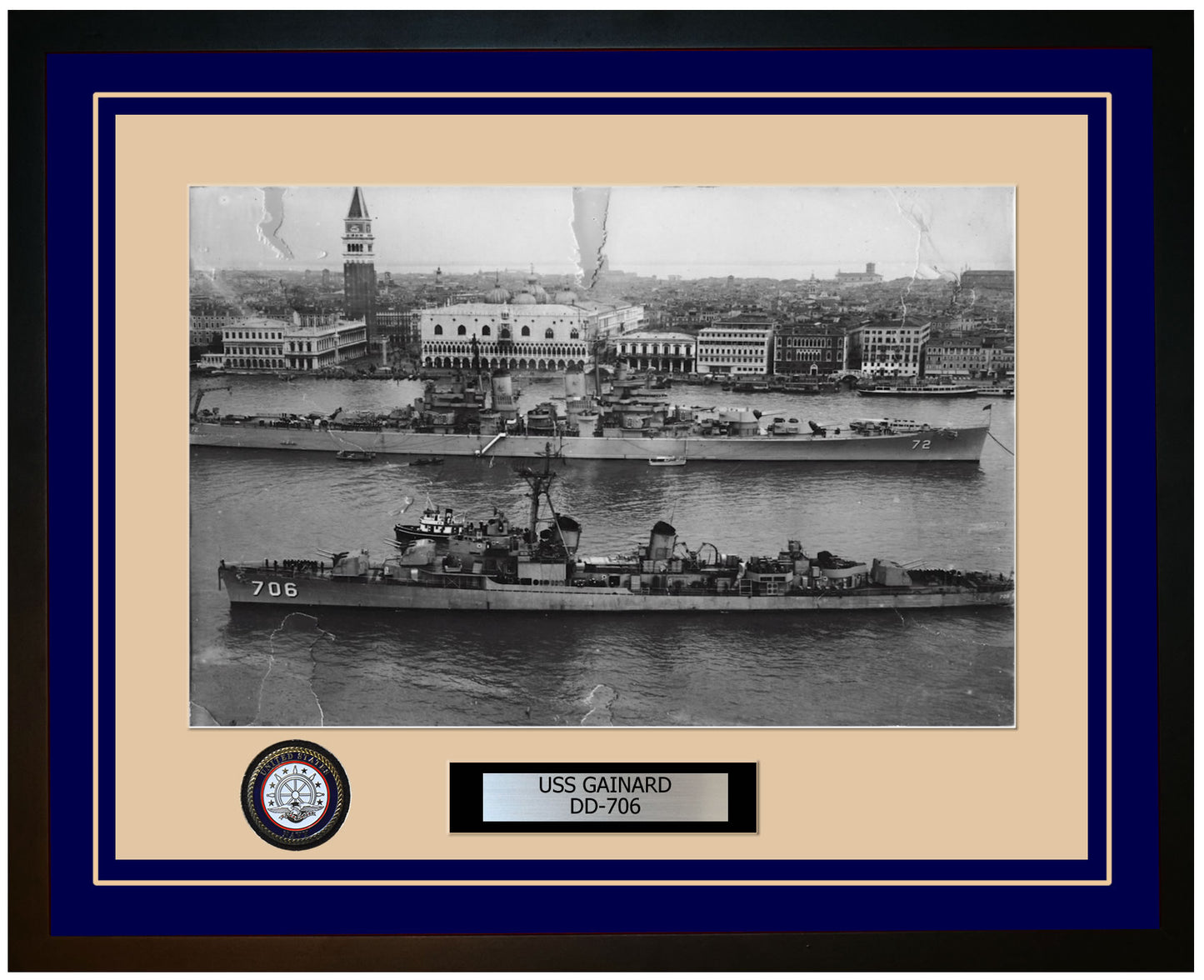 USS GAINARD DD-706 Framed Navy Ship Photo Blue