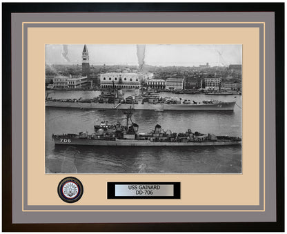 USS GAINARD DD-706 Framed Navy Ship Photo Grey