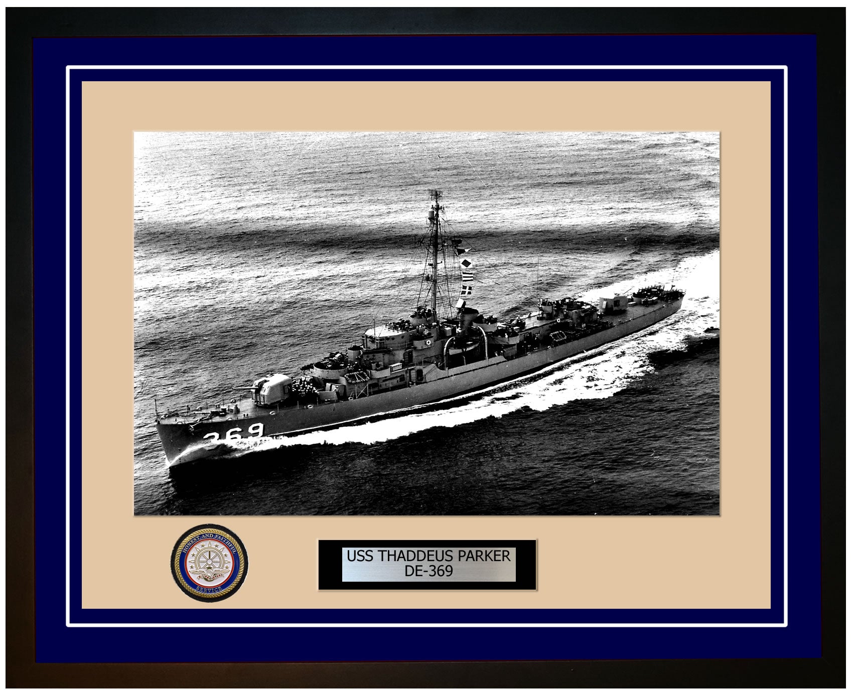 USS Thaddeus Parker DE-369 Framed Navy Ship Photo Blue