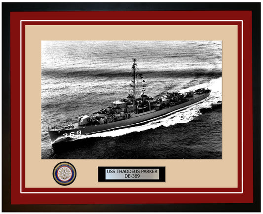 USS Thaddeus Parker DE-369 Framed Navy Ship Photo Burgundy