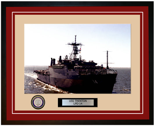 USS Trenton LPD-14 Framed Navy Ship Photo Burgundy