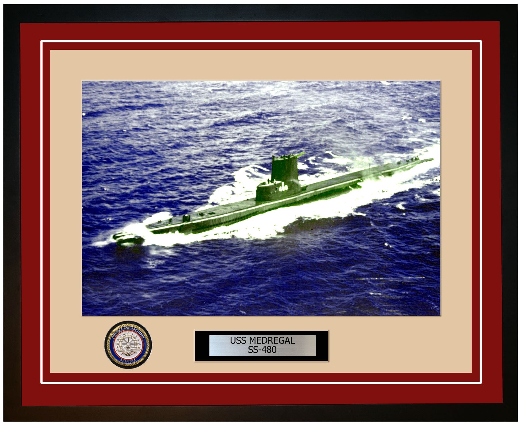 USS Medregal SS-480 Framed Navy Ship Photo Burgundy