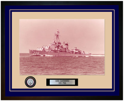 USS GAINARD DD-706 Framed Navy Ship Photo Blue
