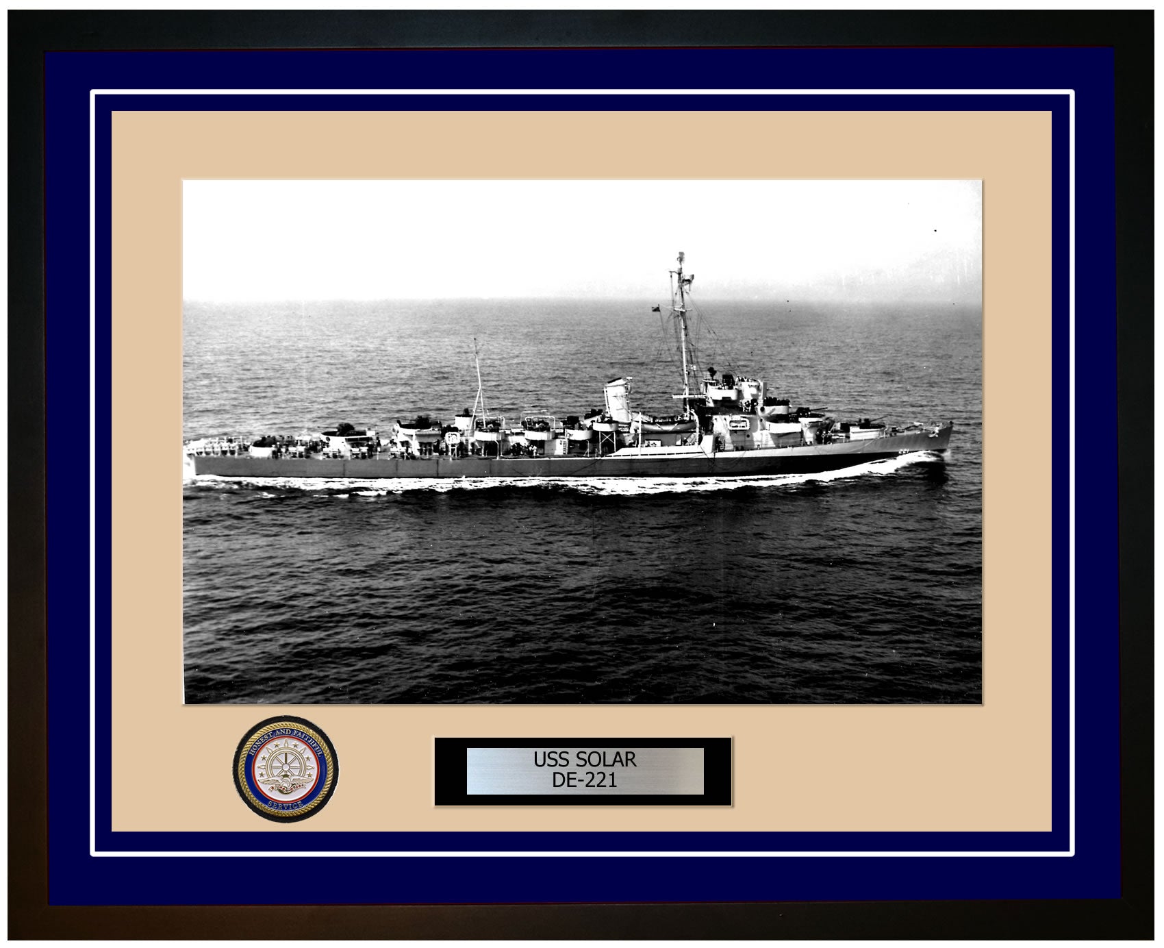 USS Solar DE-221 Framed Navy Ship Photo Blue