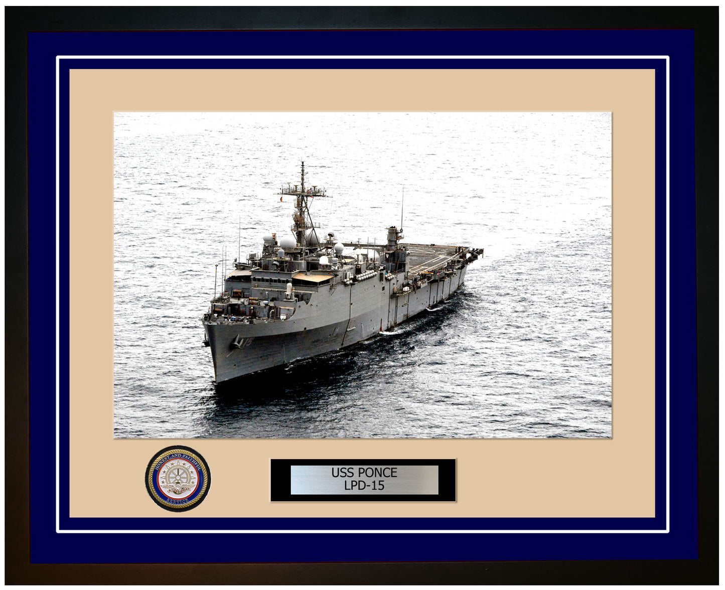 USS Ponce LPD-15 Framed Navy Ship Photo Blue