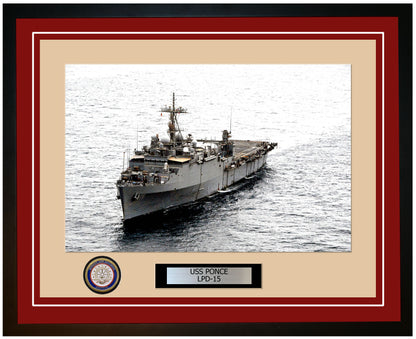 USS Ponce LPD-15 Framed Navy Ship Photo Burgundy