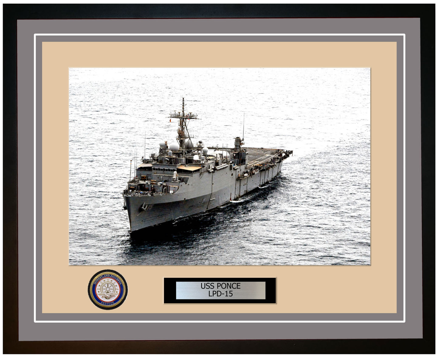USS Ponce LPD-15 Framed Navy Ship Photo Grey