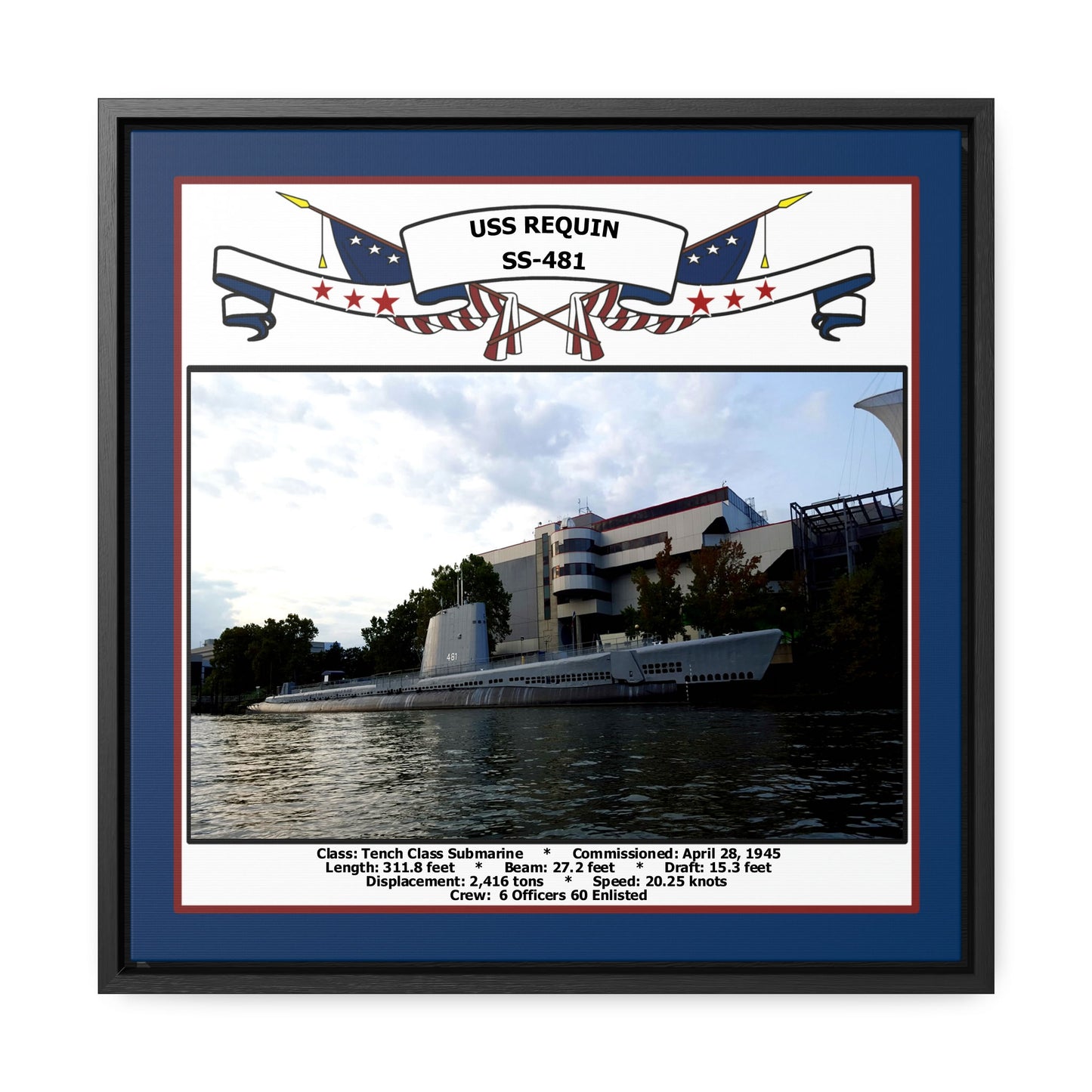 USS Requin SS-481 Navy Floating Frame Photo Front View