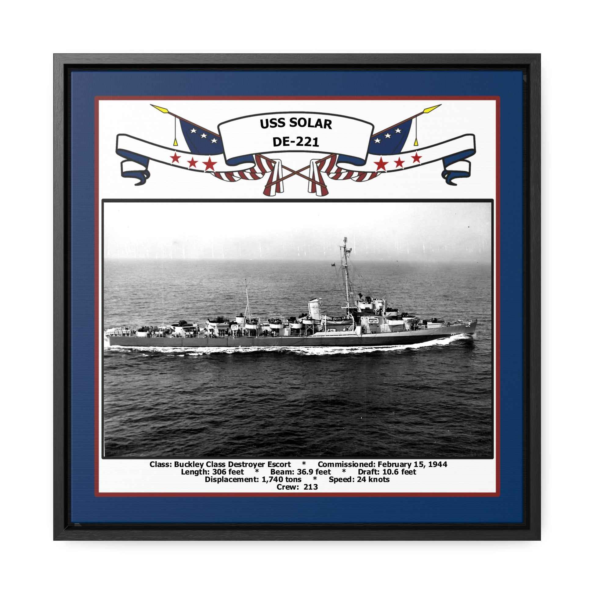 USS Solar DE-221 Navy Floating Frame Photo Front View