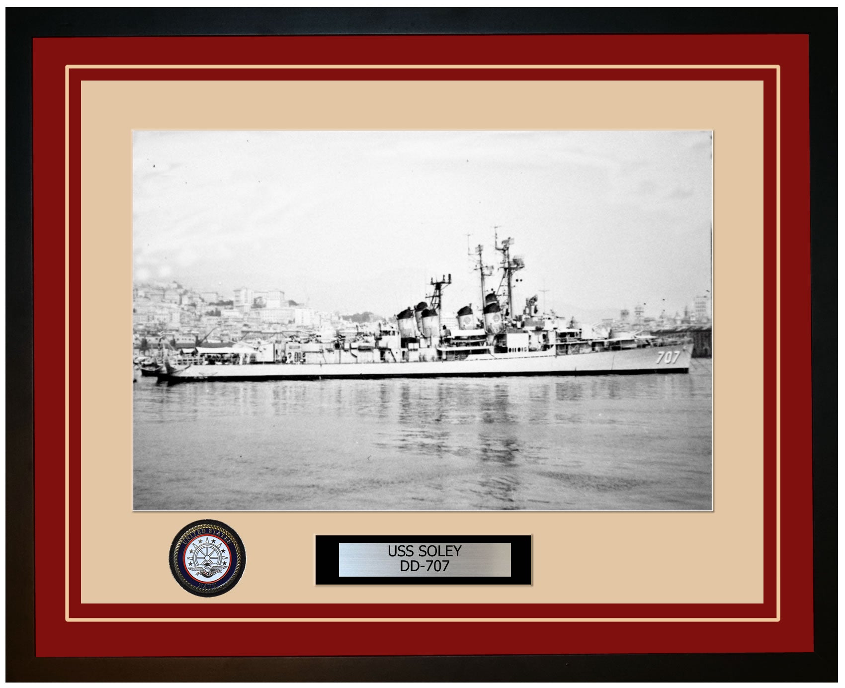 USS SOLEY DD-707 Framed Navy Ship Photo Burgundy