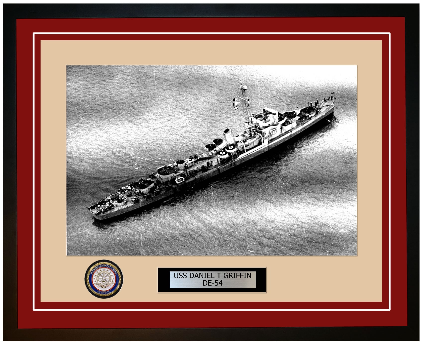 USS Daniel T Griffin DE-54 Framed Navy Ship Photo Burgundy