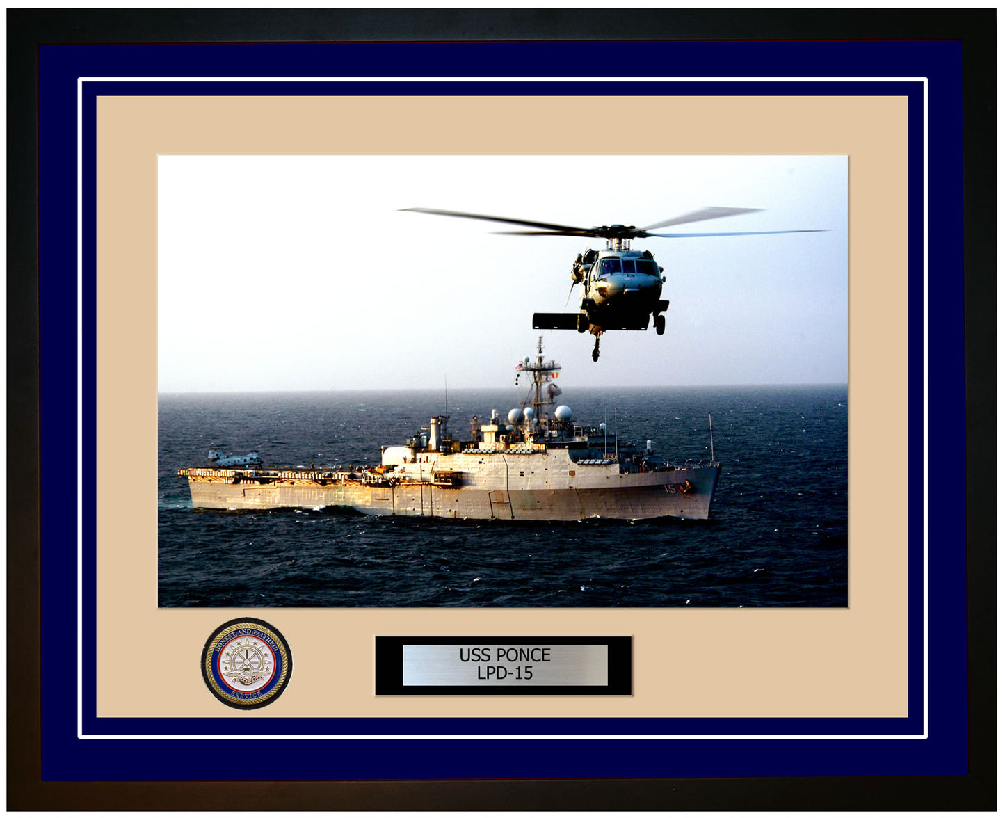 USS Ponce LPD-15 Framed Navy Ship Photo Blue