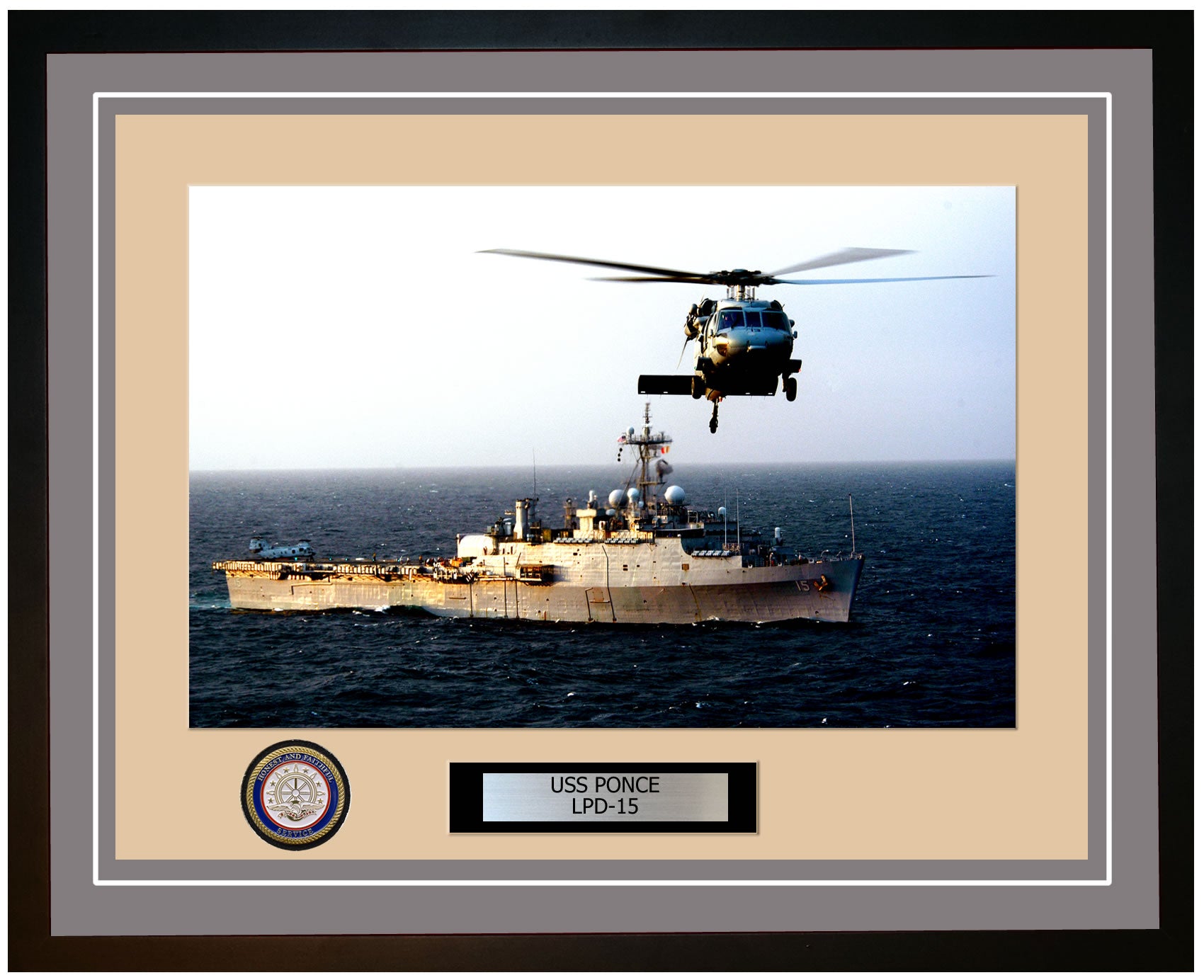 USS Ponce LPD-15 Framed Navy Ship Photo Grey