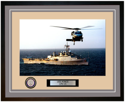 USS Ponce LPD-15 Framed Navy Ship Photo Grey