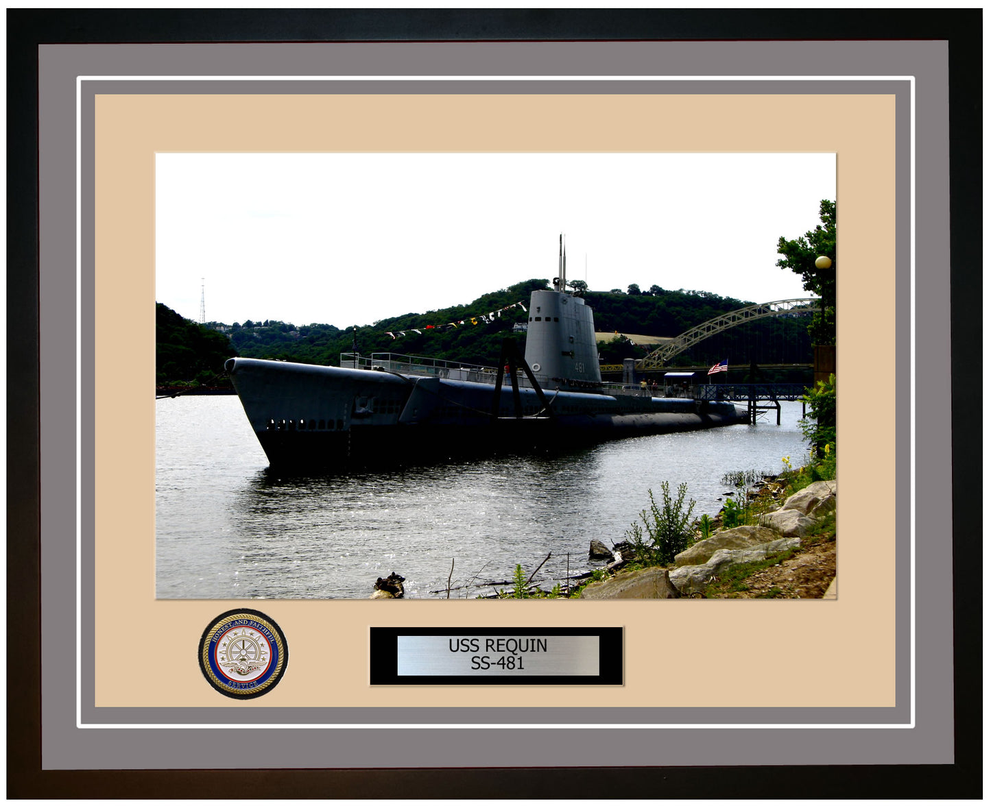 USS Requin SS-481 Framed Navy Ship Photo Grey