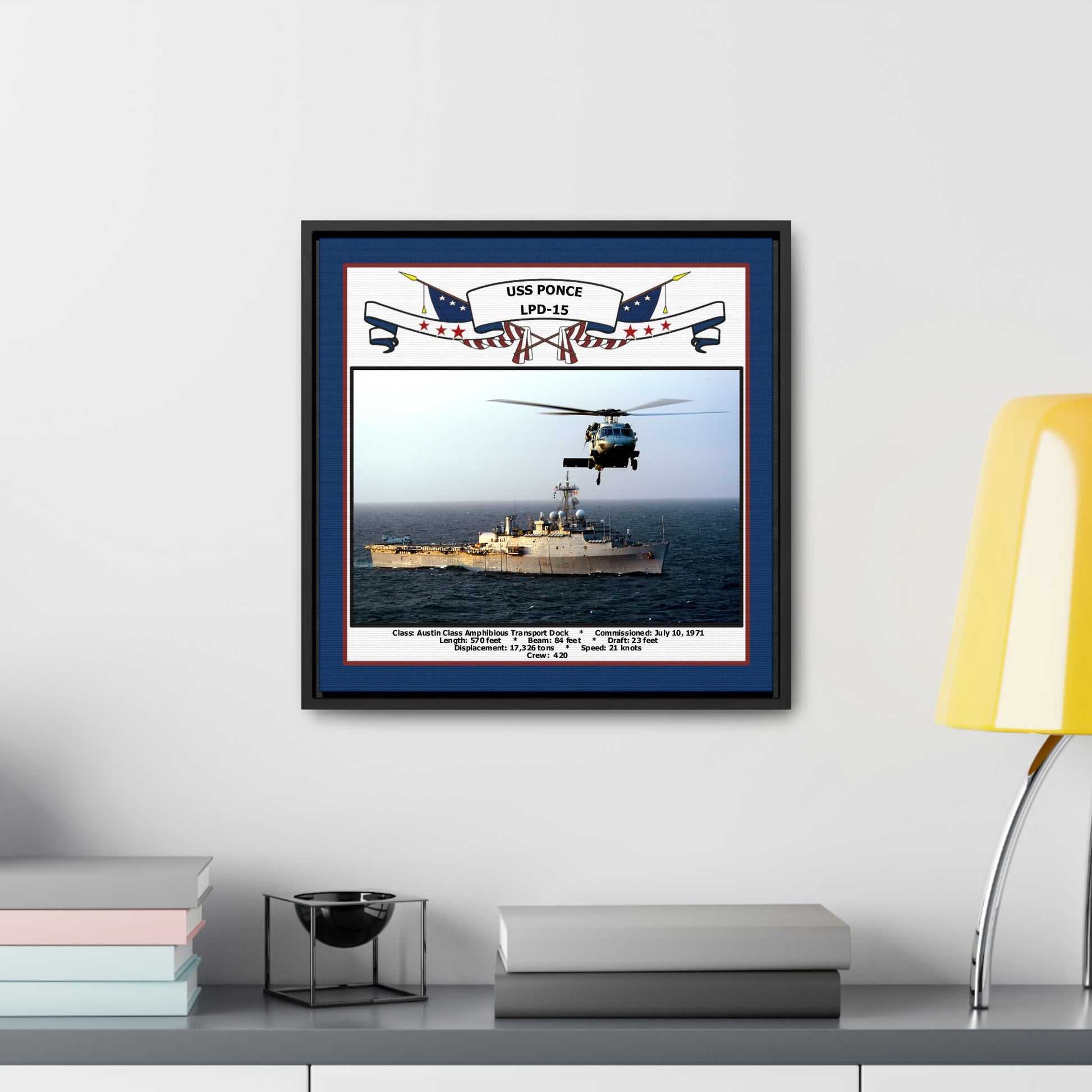 USS Ponce LPD-15 Navy Floating Frame Photo Desk View