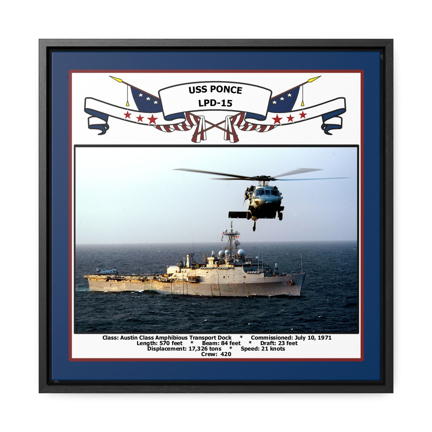 USS Ponce LPD-15 Navy Floating Frame Photo Front View