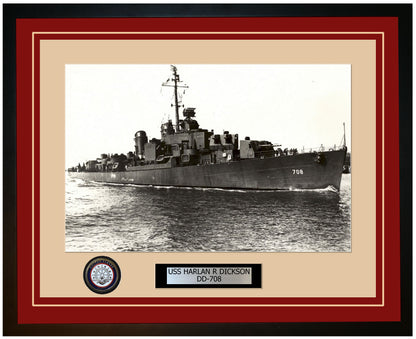 USS HARLAN R DICKSON DD-708 Framed Navy Ship Photo Burgundy