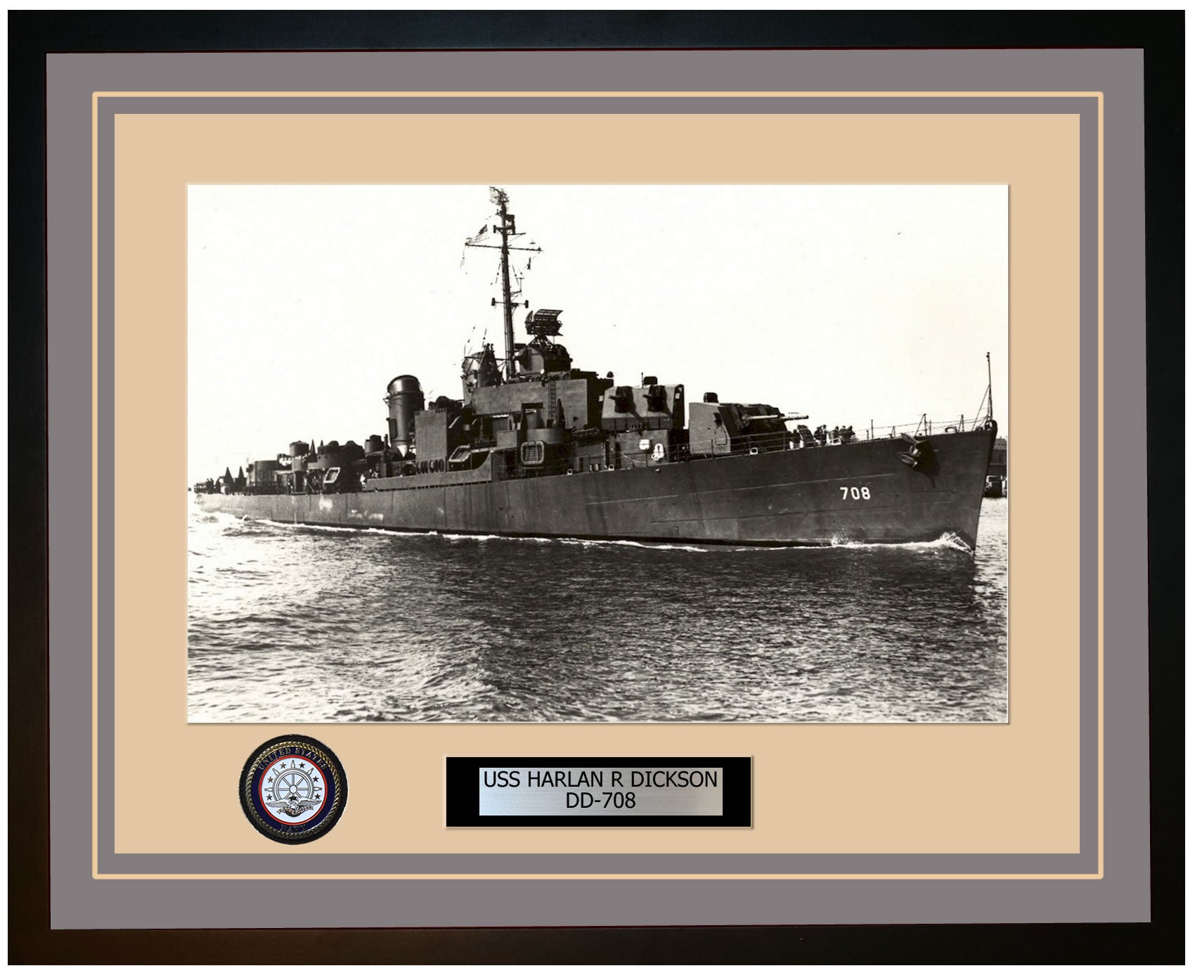 USS HARLAN R DICKSON DD-708 Framed Navy Ship Photo Grey
