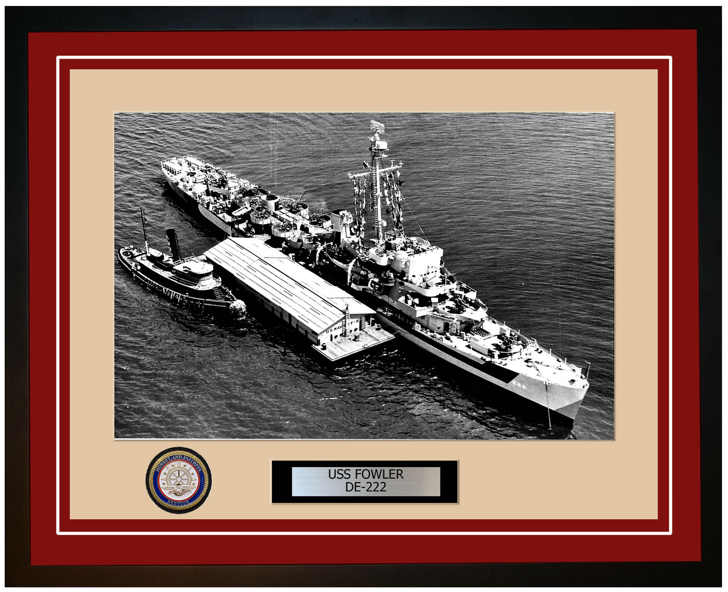 USS Fowler DE-222 Framed Navy Ship Photo Burgundy