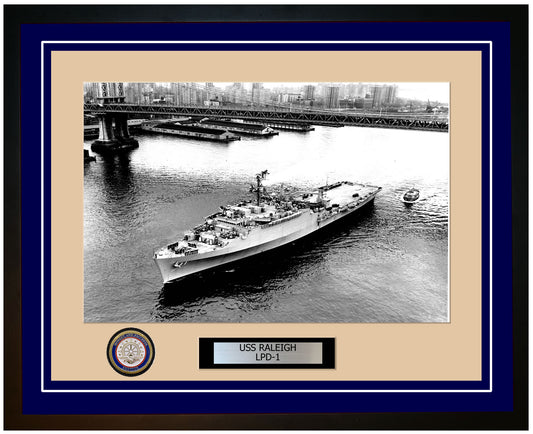 USS Raleigh LPD-1 Framed Navy Ship Photo Blue