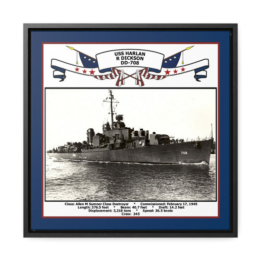 USS Harlan R Dickson DD-708 Navy Floating Frame Photo Front View