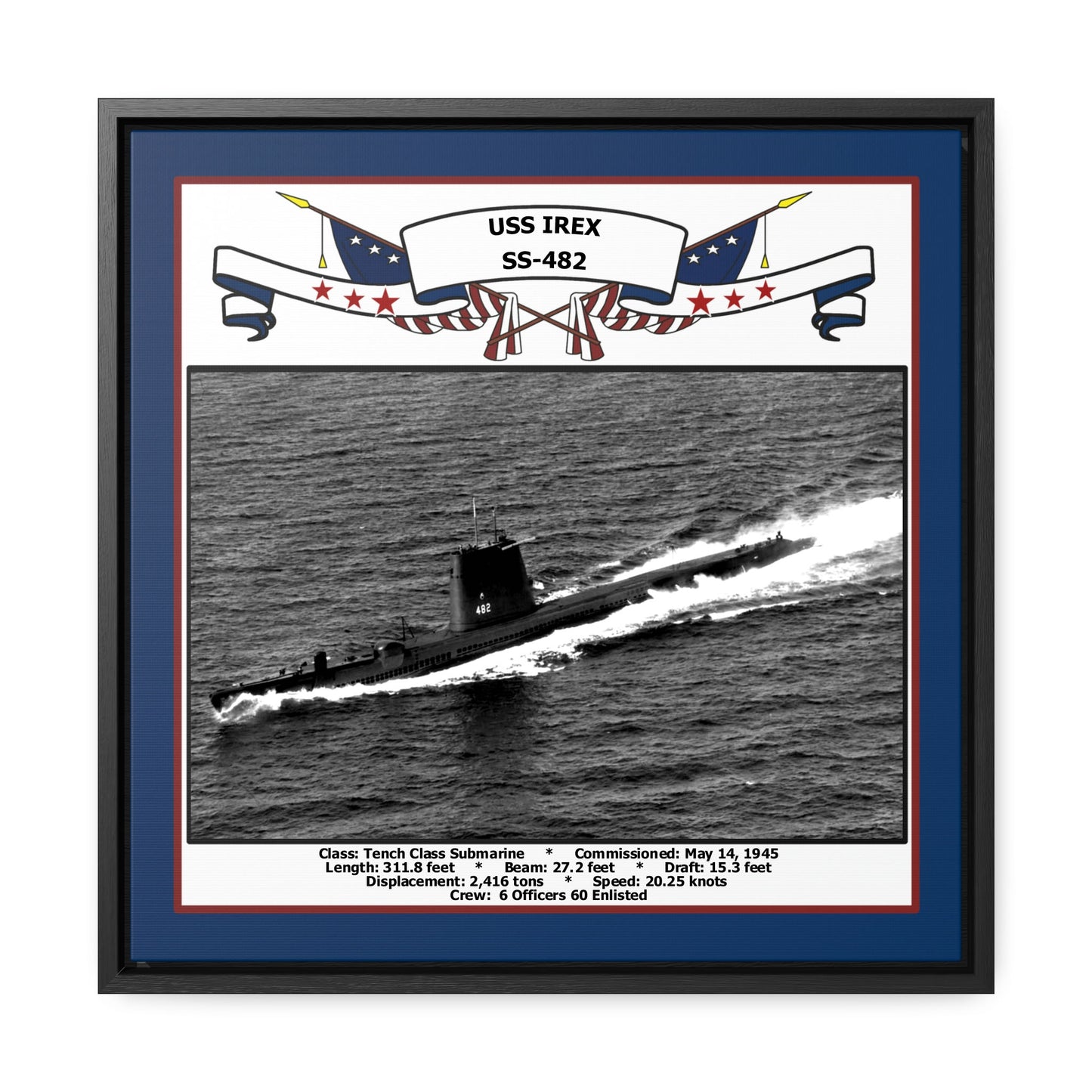 USS Irex SS-482 Navy Floating Frame Photo Front View
