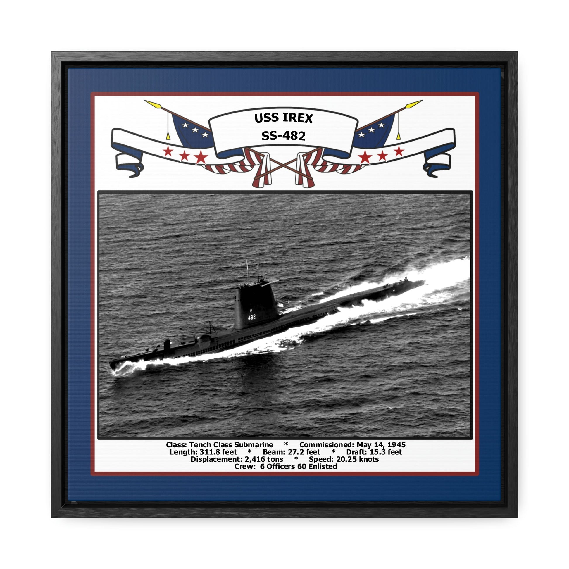USS Irex SS-482 Navy Floating Frame Photo Front View