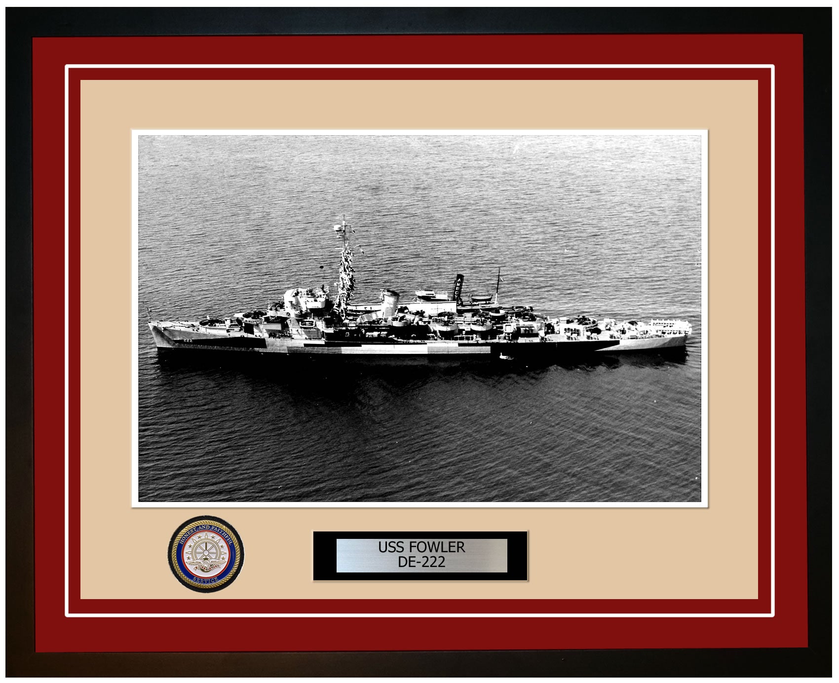 USS Fowler DE-222 Framed Navy Ship Photo Burgundy