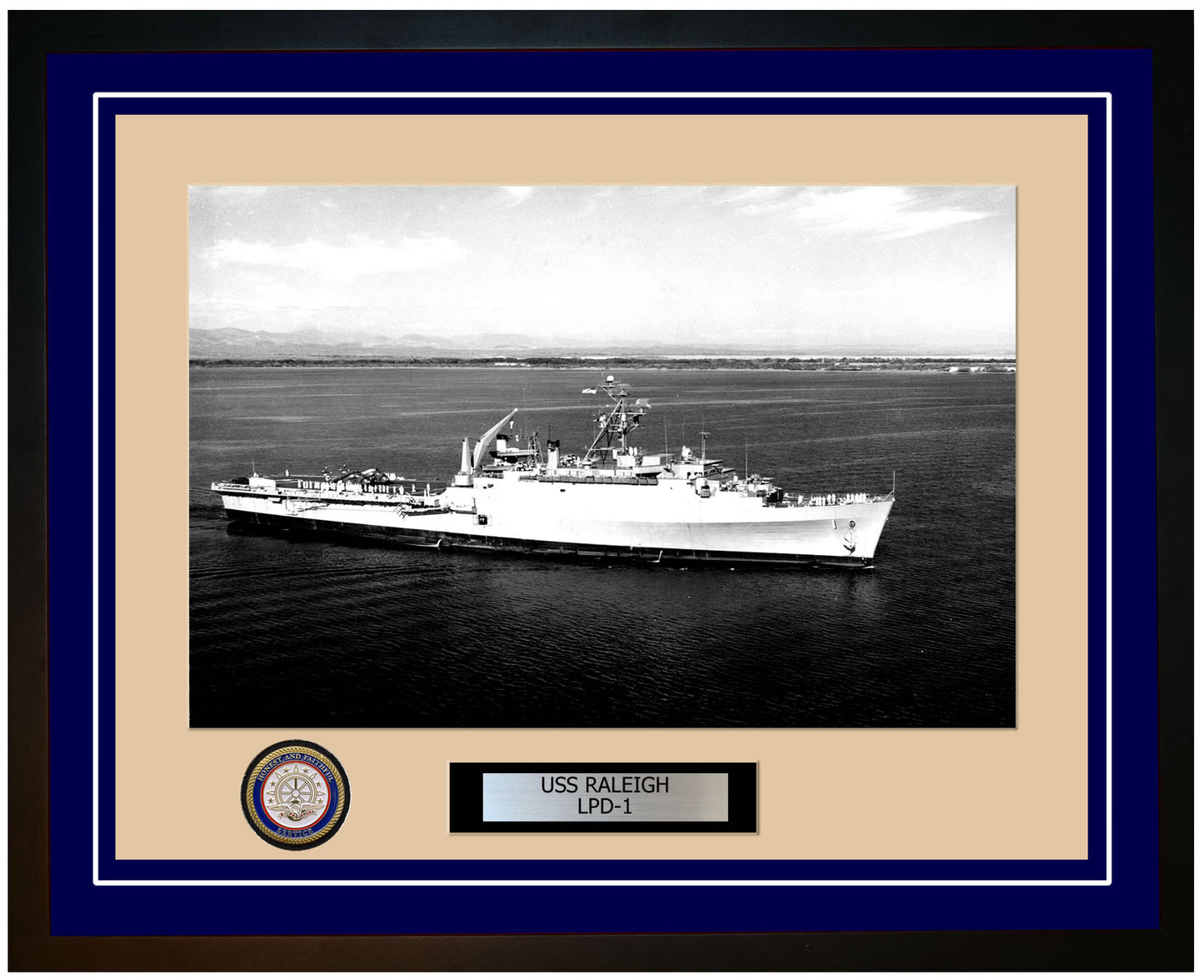USS Raleigh LPD-1 Framed Navy Ship Photo Blue