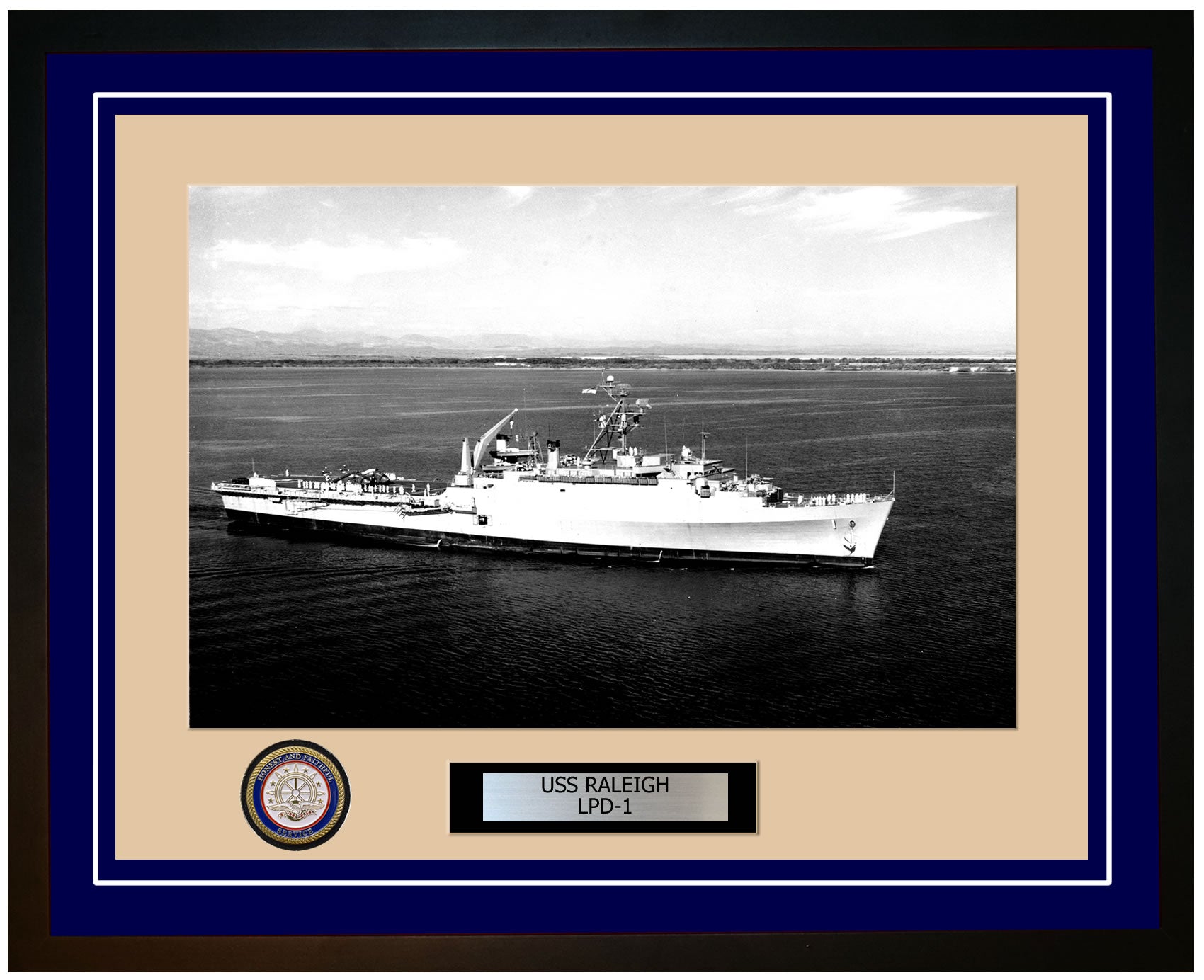 USS Raleigh LPD-1 Framed Navy Ship Photo Blue