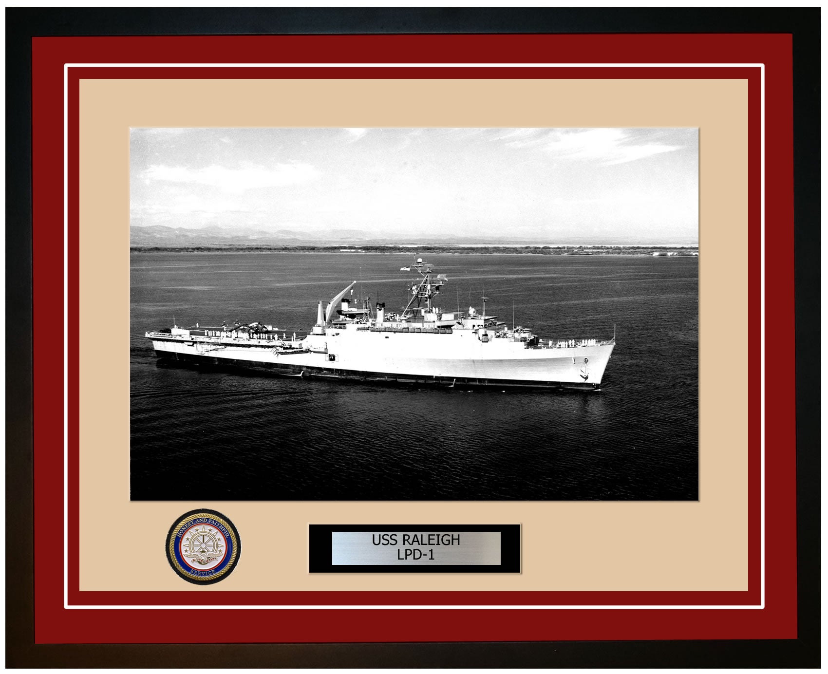 USS Raleigh LPD-1 Framed Navy Ship Photo Burgundy