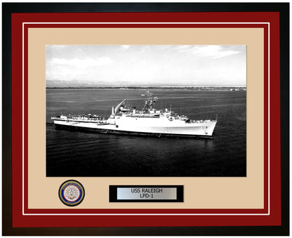 USS Raleigh LPD-1 Framed Navy Ship Photo Burgundy