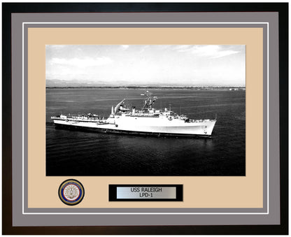 USS Raleigh LPD-1 Framed Navy Ship Photo Grey