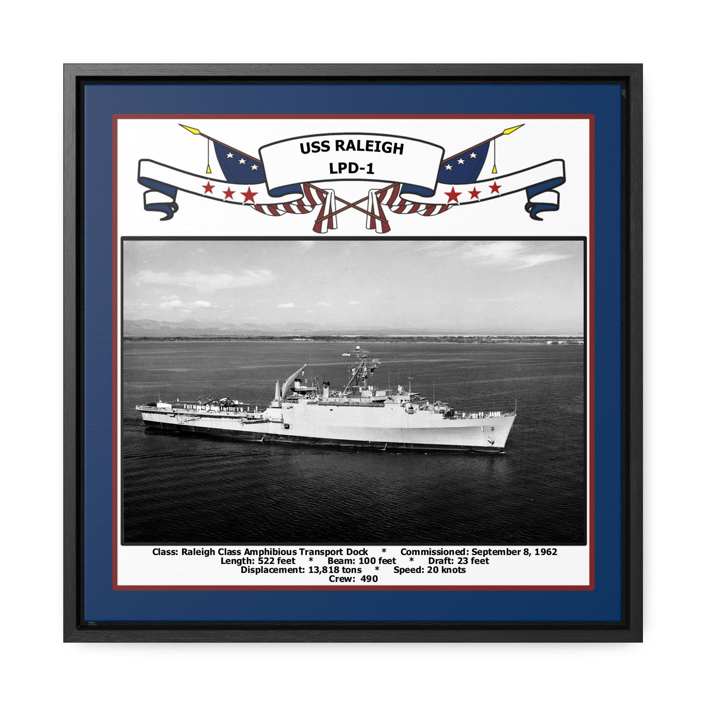 USS Raleigh LPD-1 Navy Floating Frame Photo Front View