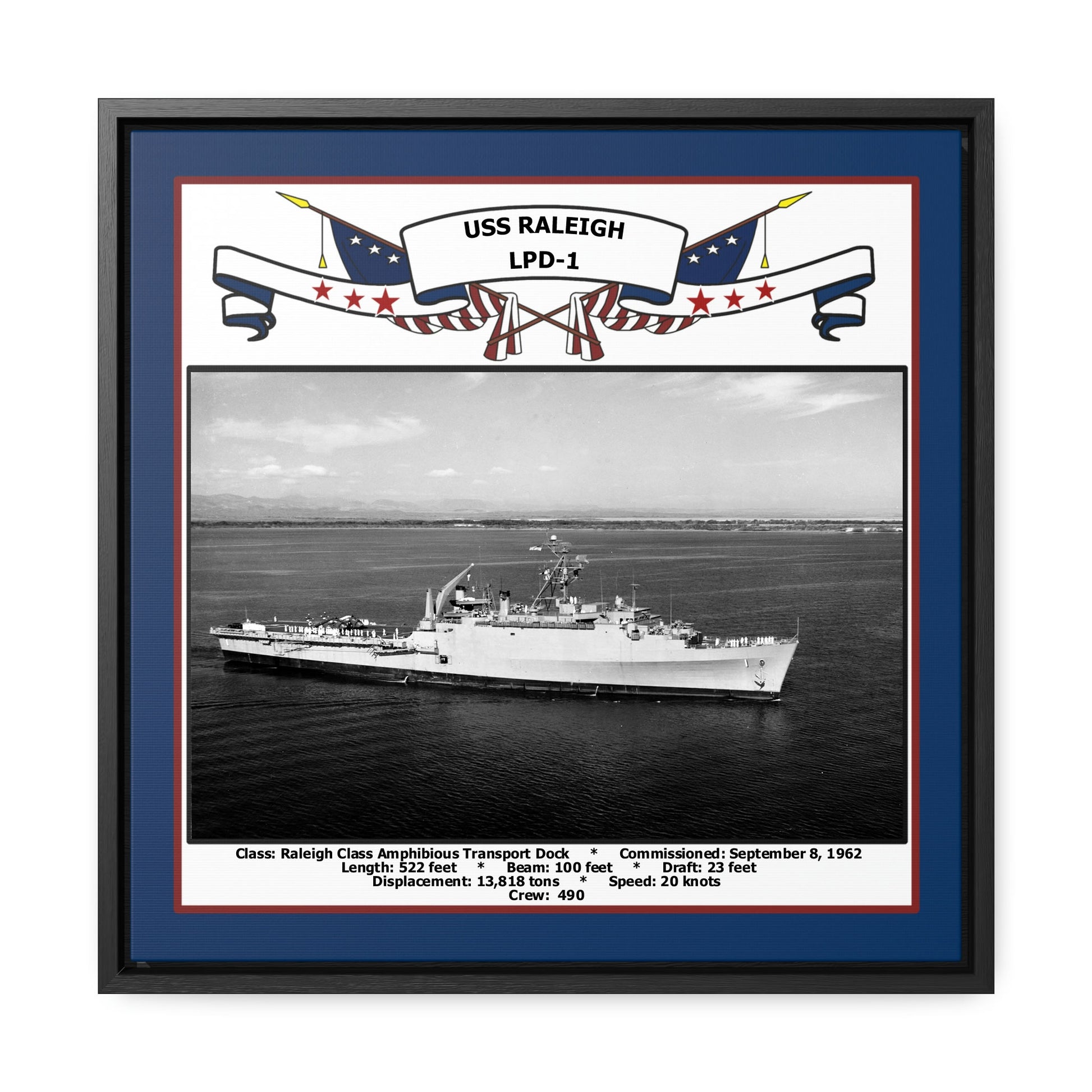 USS Raleigh LPD-1 Navy Floating Frame Photo Front View