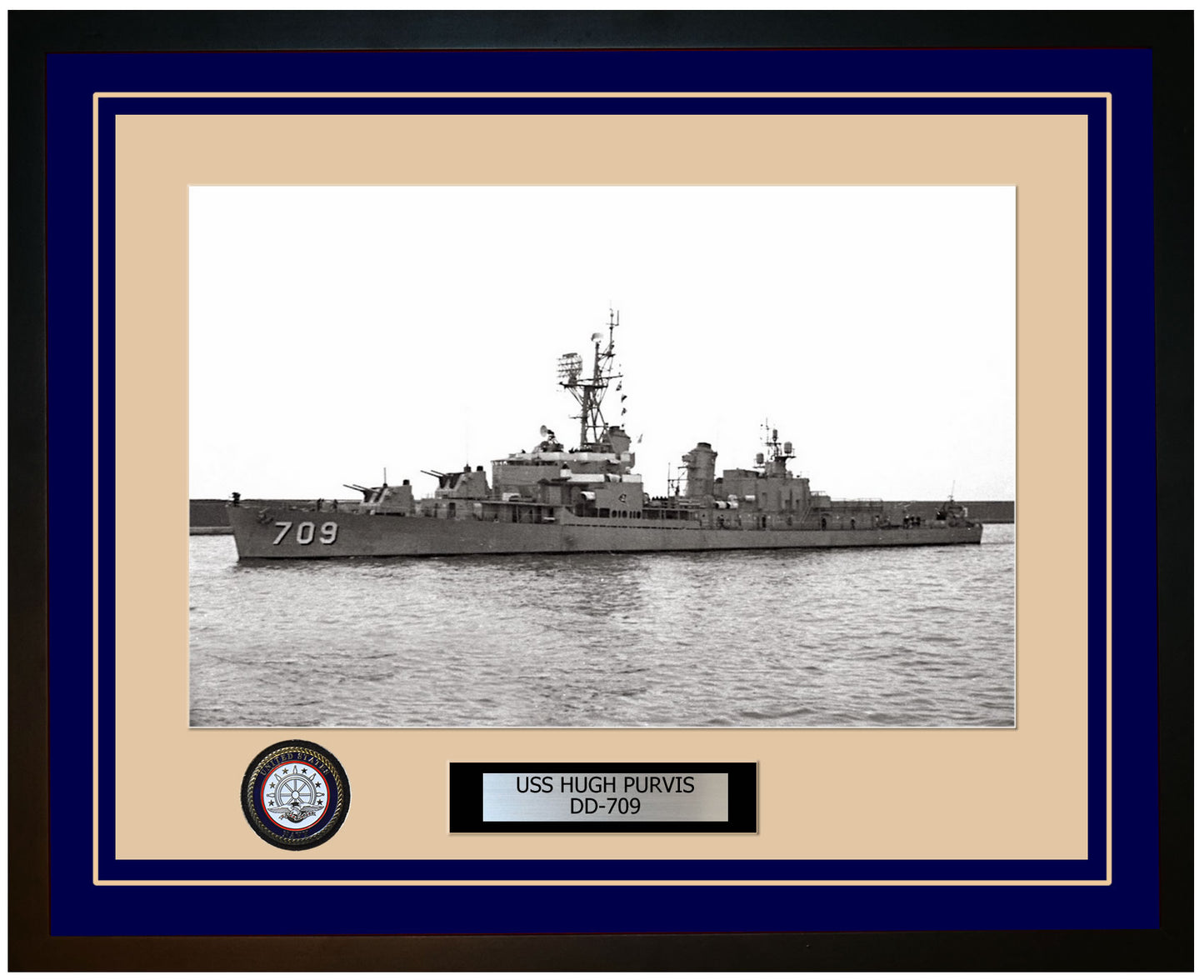 USS HUGH PURVIS DD-709 Framed Navy Ship Photo Blue