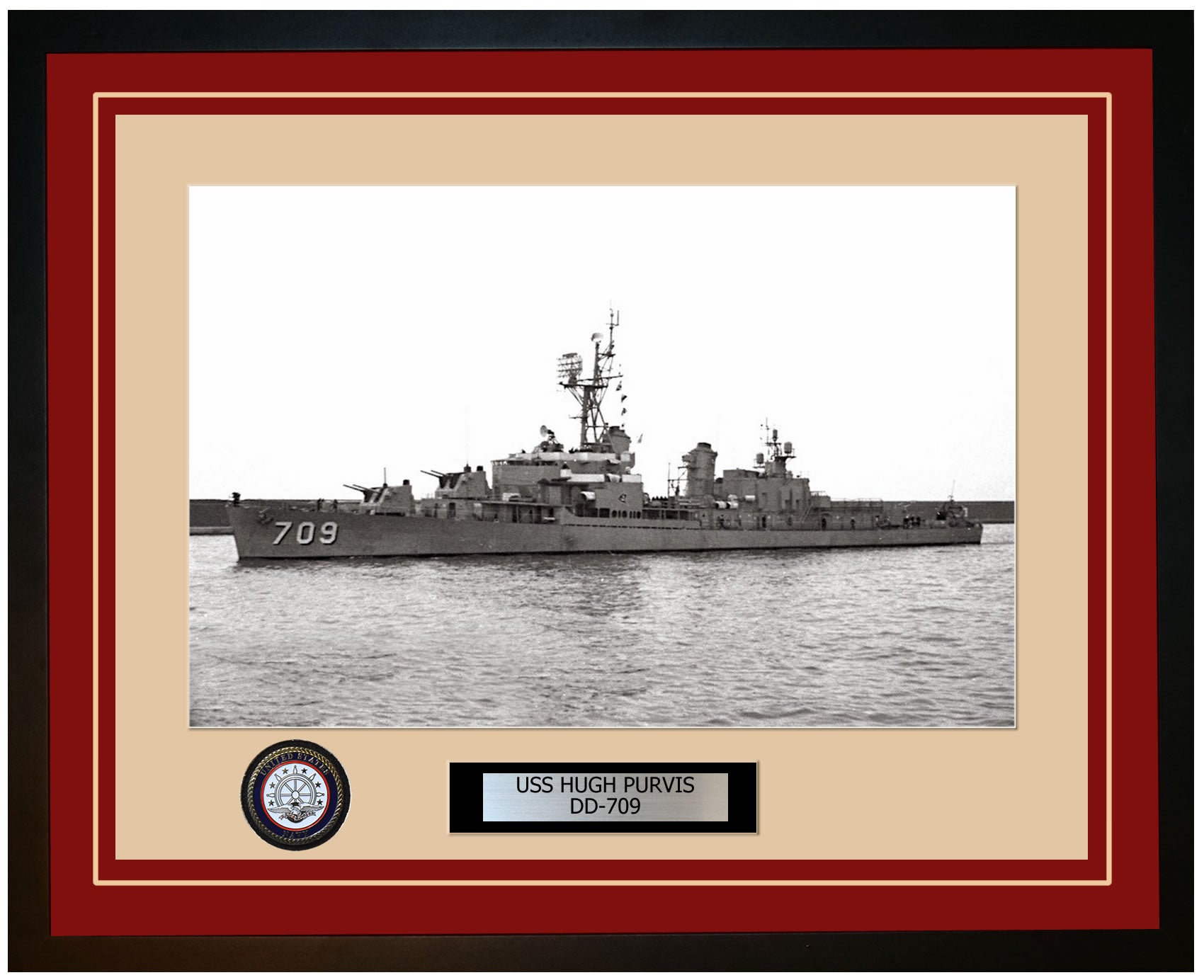 USS HUGH PURVIS DD-709 Framed Navy Ship Photo Burgundy