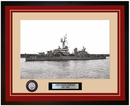 USS HUGH PURVIS DD-709 Framed Navy Ship Photo Burgundy