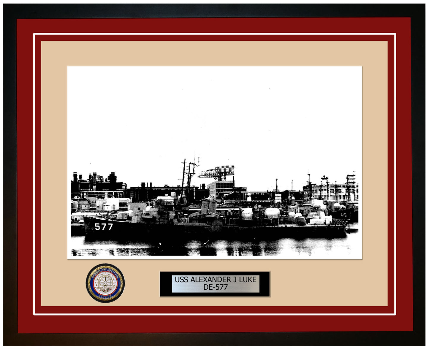 USS Alexander J Luke DE-577 Framed Navy Ship Photo Burgundy