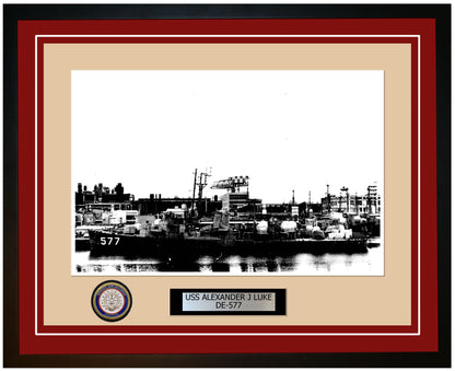 USS Alexander J Luke DE-577 Framed Navy Ship Photo Burgundy