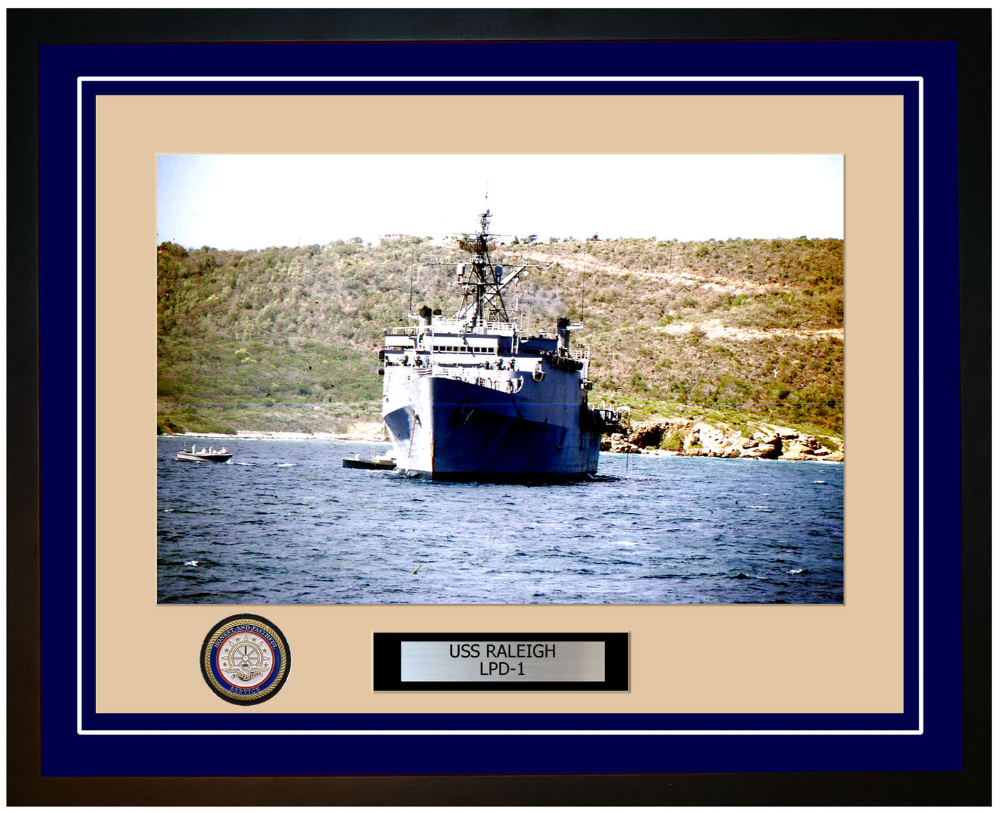 USS Raleigh LPD-1 Framed Navy Ship Photo Blue